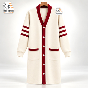 Alpha Kapa Wholesale Women's Long <b>Cardigan</b> Plus Size Cream Red Stripes Button Front Casual Autumn Sweater V-Neck Full Sleeve - Product Image 4