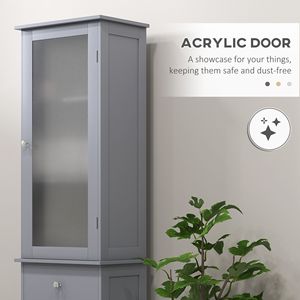 "Gray Minimalist Rattan/MDF <b>Tall</b> Bathroom/Narrow <b>Storage</b> Cabinet with Acrylic Door Drawer 3 Shelves" - Product Image 5