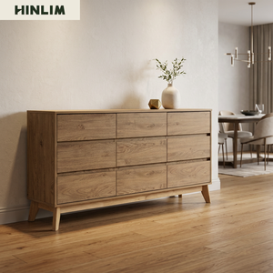 Minimalist Versatile Natural Oak Colour <b>Sideboard</b> Solid Wood <b>Legs</b> Large Buffet Cabinet for Scandinavian Style Dining Room Decor - Product Image 5