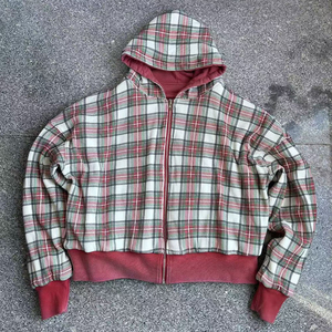Sweat à capuche zippé réversible personnalisé haut de gamme, doublure écossaise, streetwear en molleton de coton, coupe oversize respirante pour homme, OEM - Product Image 2