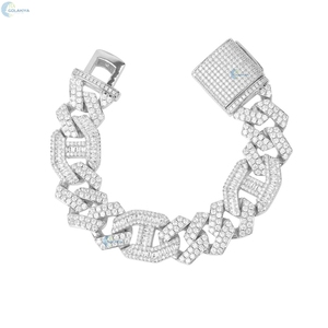 Bracelet Miami Cuban Link 20MM serti de moissanite incolore taille baguette, style Hip Hop - Product Image 1