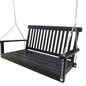 Banc balançoire en bois avec accoudoirs pour patio extérieur, jardin, cour, véranda ou porche avant, avec chaînes de suspension - Product Image 2