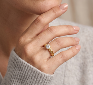 Pragalbh Jewels 14K Gold Round Cut Moissanite <b>Ring</b> with Traditional Chinese <b>Coin</b> Motif Wedding <b>ring</b> - Product Image 5