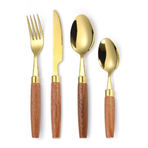 Deluxe Quality Mirror Polish Stainless Steel Cutlery Teak Wood Handle Modern Designer <b>Flatware</b> Dinnerware Stylish Home Use - Product Image 4
