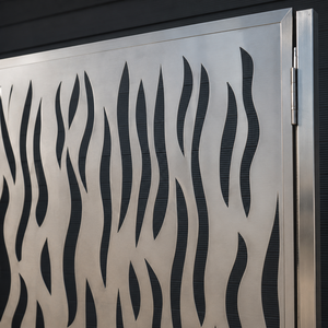 Puerta metálica plateada cortada con láser, con patrón ondulado, pantalla de privacidad de acero inoxidable, puerta corredera para uso exterior en villas, panel de alta resistencia. - Product Image 3