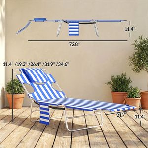 Sdraio da Esterno Regolabile con Strisce Blu, Poltrona Prendisole Blu - Product Image 6