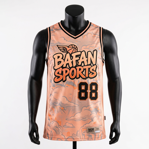 Camiseta de baloncesto premium de malla de poliéster transpirable de 160 GSM para hombre, color melocotón, con estampado por sublimación y logotipo personalizado. - Product Image 1