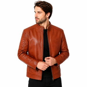 Mens Leather Jacket Durable Outer Panels Soft Lining Stand Secure Zipper <b>Comfortable</b> Fit Daily Wear <b>City</b> Windproof Breathable - Product Image 1