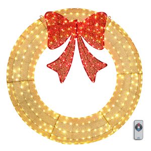 Ghirlanda Natalizia LED Pre-Illuminata da 60 Pollici con 400 Luci e Fiocco Oro/Rosso per Decorazioni Esterne/Interne Casa/Giardino - Product Image 1