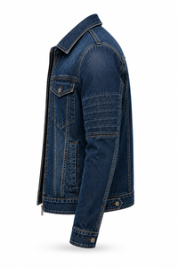 Chaqueta de Mezclilla Azul Oscuro para Hombre, Corte Regular, Cierre de Cremallera, Estilo Casual, Lavado a la Piedra, para Otoño, 100% Algodón Tejido - Product Image 2