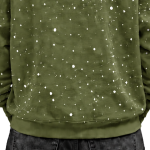 Sweat à capuche pour homme vert olive à imprimé moucheté, en molleton épais, coupe décontractée, style streetwear, avec poche kangourou longue - Product Image 6