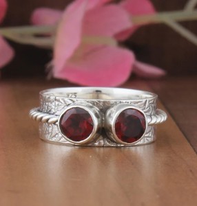 Wholesale Natural <b>Garnet</b> Spinner <b>Ring</b> 925 Sterling <b>Silver</b> Handmade Meditation <b>Ring</b> Double Gemstone Band Vintage Jewelry - Product Image 1