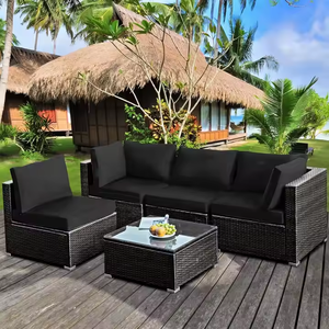 DB Durable Outdoor Rattan <b>Garden</b> <b>Set</b> 4-Piece Polyester Loveseat with Glass Table Contemporary Style for Patio & <b>Garden</b> Use - Product Image 4