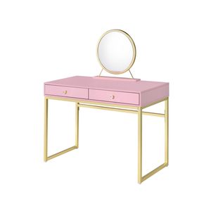 Coleen Pink and Gold Finish <b>Makeup</b> <b>Vanity</b> Desk with Mirror and Jewelry Tray - Product Image 2