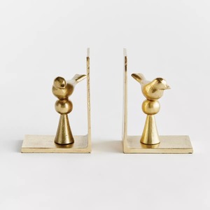 <b>Gold</b> Plated Bird Sculptural Bookends Metal Decorative Home Office <b>Desk</b> Accessory Modern Style 2Pcs - Product Image 1