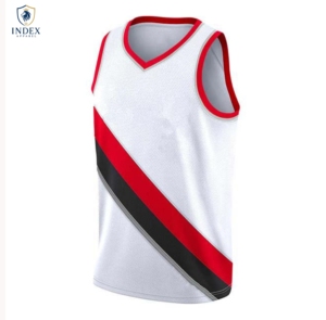 Camiseta de Baloncesto a Rayas Blancas, Rojas y Negras de Index Apparel para Hombre, Sin Mangas, Cuello en V, Malla Transpirable, Ropa Deportiva para Todas las Temporadas - Product Image 1