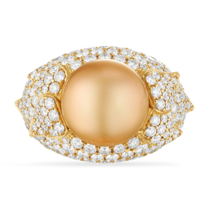 Luxury Women's 18K Solid <b>Gold</b> <b>Cocktail</b> <b>Ring</b> With Seawater Pearl And Round Brilliant Cut Diamond - Product Image 2