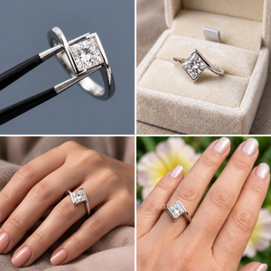 Bague de fiançailles solitaire demi-sertie taille princesse 4,50 carats certifiée IGI VVS2, or blanc 14K, cultivée en laboratoire, cadeau de mariage tendance - Product Image 2