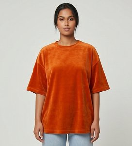 T-shirt en velours oversize pour femme, col rond, manches longues, coupe ample, en velours côtelé - Product Image 6