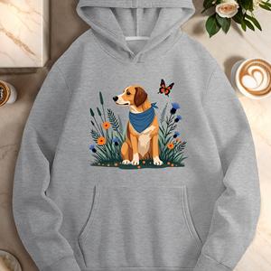 dog with plants and <b>flowers</b> women's casual hoodies - Product Image 3