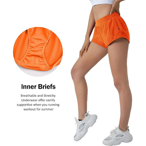 Shorts Deportivos Naranja para Mujer, Cintura Alta, Poliéster, Bolsillo Lateral con Cremallera, Cordón Ajustable Oculto, Transpirables, para Yoga - Product Image 4