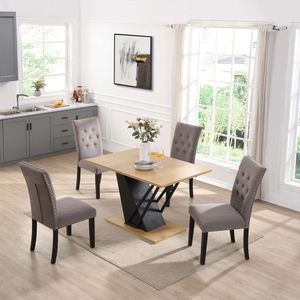 Tavolo da Pranzo Rettangolare Moderno Geometrico 61.81 (46.46) Pollici Estensibile con Robusta Struttura in Metallo e Base in MDF Regolabile - Product Image 4