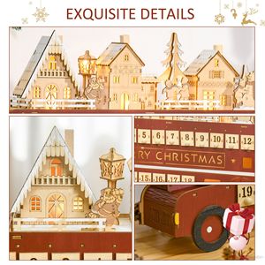 Calendrier de l'Avent de Noël avec la forme de bus de la maison de la rue du père Noël 12 tiroirs en bois Décorations de Noël festives - Product Image 6