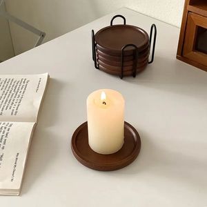 Sous-verres en bois essentiels pour la maison, ensemble rond, résistants à la chaleur, pour café, thé, tasses, verres, antidérapants, protection de table, cuisine - Product Image 3