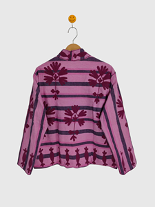 Veste à col mandarin imprimée de fleurs roses, manches longues, style blouson, vêtement de printemps pour adultes, tissu tissé, longueur normale - Product Image 5