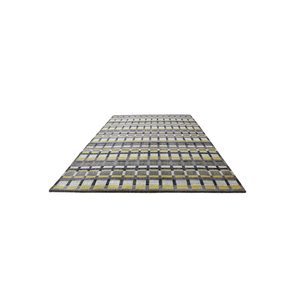 Tapis à carreaux gris moutarde et ivoire en laine, antidérapant, écologique, moderne, pour salon, chambre et intérieurs d'hôtel - Product Image 2