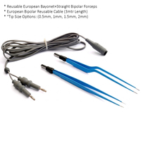 Ensemble de pinces bipolaires droites à baïonnette européennes réutilisables en acier inoxydable, instruments chirurgicaux, tailles des pointes 0,5 mm, 1 mm, 1,5 mm, 2 mm