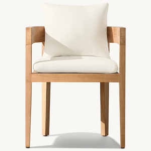 Une chaise en teck avec accoudoirs, au style simple et moderne, pour l'extérieur, équipée de mousse souple. - Product Image 2