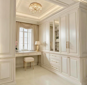 Balom-Armoire en <span class=keywords><strong>bois</strong></span> <span class=keywords><strong>blanc</strong></span> avec table de courtoisie et poignées dorées pour villa, dressing français personnalisé de luxe de qualité supérieure - Product Image 1