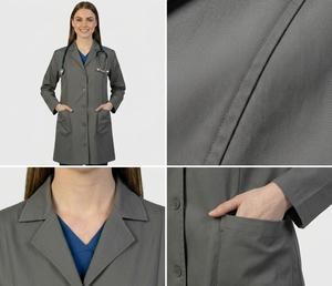 Blouse de laboratoire unisexe personnalisable grise en coton et polyester tissé, uniforme d'hôpital à manches longues avec poches, détection d'aiguilles, service OEM - Product Image 3