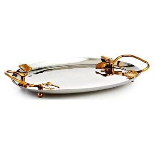 Tabla de servir rectangular moderna de madera de acacia con asas doradas, bandeja de madera con borde natural para queso y charcutería, venta al por mayor - Product Image 6