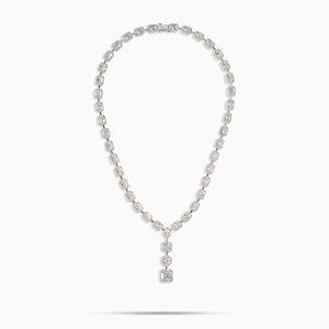 Classic Princess Cut Diamond Pendant Necklace Rhodium Plated Alloy Women's Wedding Jewelry Link Chain Style - Product Image 1
