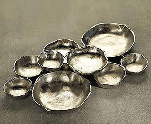 Metal snack bowl cluster set stainless steel cluster serving bowls multi bowl connected platter steel snack with attached bowls - Product Image 5