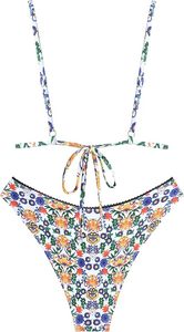 Conjunto de Bikini de 2 Piezas con Estampado Floral para Mujer, Escote Pronunciado con Logotipo en la Parte Delantera, Braguita Brasileña, Spandex, Poliéster Elástico, Corte Regular - Product Image 2