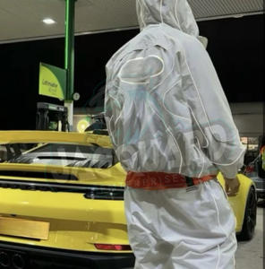 Conjunto de 2 piezas de chaqueta cortavientos de nailon personalizada con cremallera para hombre, estilo urbano, para exteriores, con sudadera con capucha y pantalón. - Product Image 3