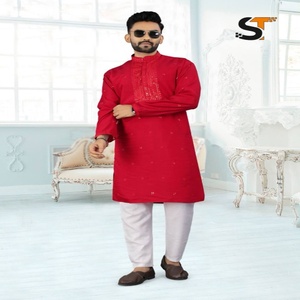 Proveedor de Kurta de hombre de manga larga y pijama de algodón con bordado de seda romana de 14 kg de la mejor calidad, procedente de la India. - Product Image 1