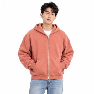 Sweat à capuche zippé streetwear pour homme 400 GSM, poche kangourou, épaules tombantes, impression sérigraphiée, couleur personnalisée, OEM, sweats à capuche zippés épais - Product Image 5