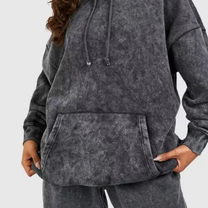 Sudadera con Capucha Extra Grande para Mujer, Color Sólido, Mezcla de Algodón, Tejido de Punto, Manga Larga, Transpirable, para Otoño, con Bolsillos - Product Image 5