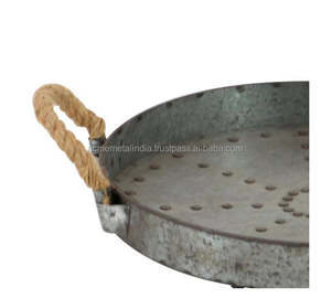 ถาดเสิร์ฟพร้อมที่จับเชือกชุบสังกะสีทรงกลมมีสไตล์เหมาะสำหรับเสิร์ฟอาหาร - Product Image 4