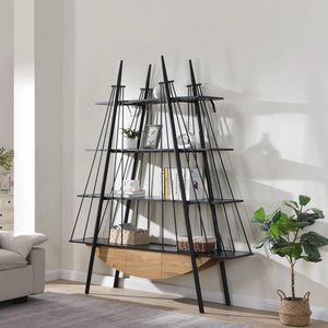 Étagère de rangement ouverte industrielle à 4 niveaux Bibliothèque autoportante en métal en bois inspirée du voilier de 70.87 pouces Présentoir robuste pour - Product Image 4