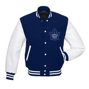 Toronto Maple Leafs Varsity <b>Jacket</b> <b>Men</b> Women Blue <b>White</b> Baseball Letterman <b>Jacket</b> Custom Embroidered Logo Winter Streetwear - Product Image 1