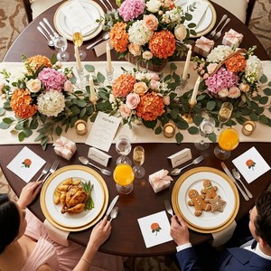 Serviettes de cocktail carrées en coton brodé d'hortensias oranges, réutilisables, avec ourlet festonné, pour la décoration de table lors de fêtes et repas - Product Image 4