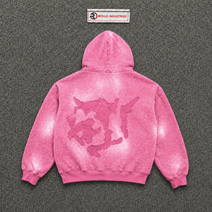 Sudadera con capucha extragrande rosa brillante premium para hombre, con estampado de puntos tie-dye, unisex, informal, de felpa francesa. - Product Image 6
