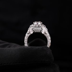 Emerald Cut Moissanite Diamond <b>Ring</b> 925 Sterling <b>Silver</b> Iced Out <b>Ring</b> VVS Hip Hop Statement <b>Ring</b> for <b>Men</b> - Product Image 5