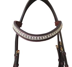 Diadema de Cuero Premium para Caballo con 3 Filas de Cristales Transparentes, Diseño Inglés Acolchado, Modelo FAB International 3RB-01 para Competición - Product Image 1