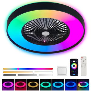 Ventilatore da Soffitto LED Smart Moderno da 23 Pollici con Luce RGB Dimmerabile e Controllo Remoto tramite App, Colore Nero per Casa o Ufficio - Product Image 5